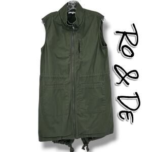 RO & DE Anthropologie Olive Green Utility Zip Vest Pockets Drawstring Womens M